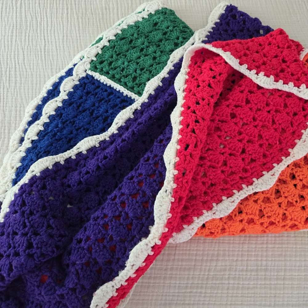 SOLD - Vintage Rainbow Striped Crochet Throw Blanket / Retro Granny - Picture 6 of 7